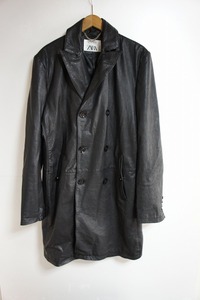 19AW ZARA MAN ザラ マン 羊革 シープ レザー トレンチ コート ダブルブレスト 黒 ブラック USA サイズL 即完売 320K　