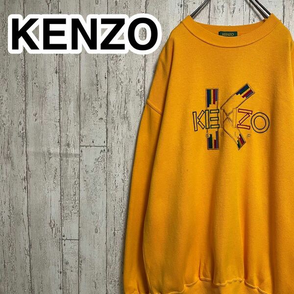 KENZO ケンゾー スウェットトレーナー 刺繍ロゴ マスタードイエロー Mサイズ