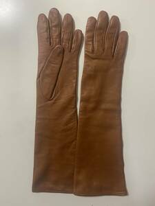 [ beautiful goods ] Italy made lady's leather long glove PICARO'S GLOVES tea color leather gloves size 7 silk lining 