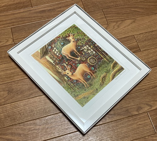 Precision painting A pair of deer in a quiet forest Illustration Painting Framed Makoto Umemura Collector, artwork, painting, others