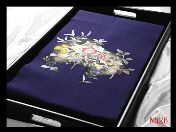 [N526] Nishijin masterpiece Shiose Hand-painted Yuzen dyeing Flower pattern navy blue ground High quality art Nagoya obi ◇ Inspection ◇ Hairpin kimono bag obi Nagoya obijime, band, Nagoya obi, Tailored