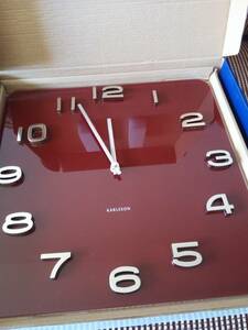 【時計】 オランダ KARLSSON カールソン ガラス製 角型掛時計 ワイン色 未使用
