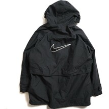 90's ナイキ NIKE フード付き フルジップ ナイロンジャケット 黒 (L) スウォッシュ ビッグロゴ パーカー 90年代 旧タグ オールド フリース_画像2