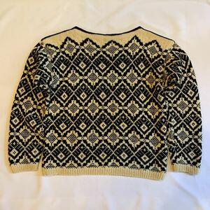 60s WOOL SWEATER KNIT ヴィンテージ ビンテージ ウールセーター ニット ボートネック 手編み ハンドニット HAND KNIT 白黒 50s