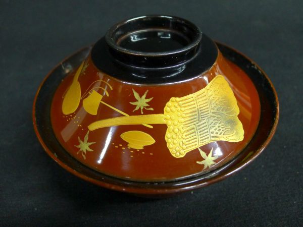 a 年代物 時代物 漆器 和食器 天然木 蓋付き椀 汁椀 茶懐石道具８客