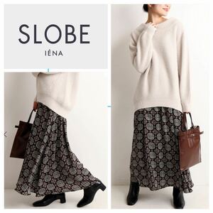 SLOBE IENA long skirt Vintage tile pattern long flair skirt 36 black black 20210220