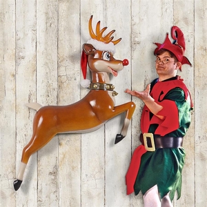 クリスマスの赤い鼻のトナカイの壁掛け像　インテリア置物洋風オブジェホームデコオーナメント彫刻サンタ壁飾り装飾品フィギュア人形祝日