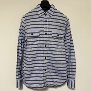 美品 AD 2015 コムデギャルソン オム パッカリング コットン リネン ボーダー シャツ XS 麻 COMME des GARCONS HOMME shirt