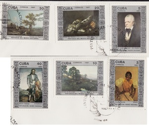 (CU004) キューバ 絵画 巨樹 魚 肖像 風景 牛 FDC2枚, アンティーク、コレクション, 切手、はがき, 南アメリカ