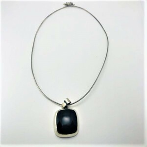 K3159*1970s Mexico Taxco black Opa ru pendant necklace * Mexico tasko Vintage * modern * silver made *STERLING silver *925*