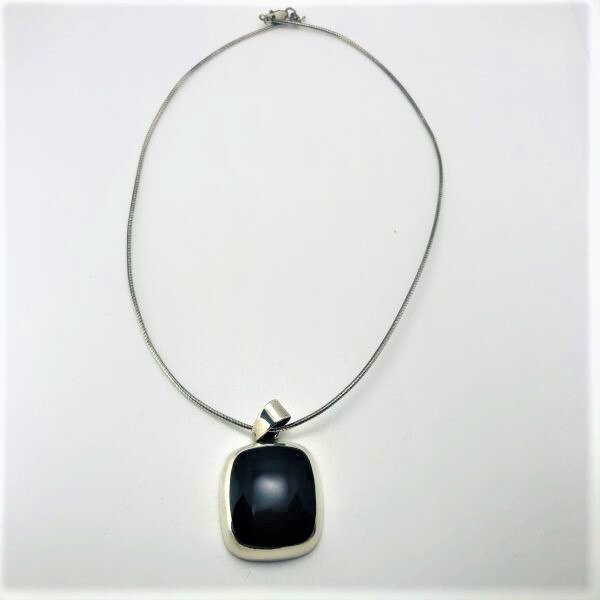 M561*1970s Mexico Taxco ブラックオーパル ペンダントネックレス*メキシコ タスコ ビンテージ*モダン*銀製 *STERLING シルバー*925*