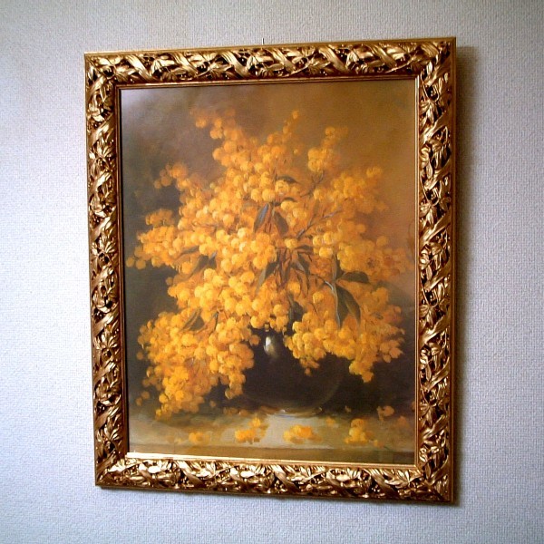 ◆Made in Italy◆Gerahmtes Bild „Mimosa /gelbe Blume/goldener Rahmen/Feng Shui/viel Glück, Kunstwerk, Malerei, Andere