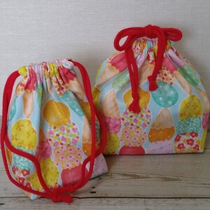 お弁当袋&コップ袋 アイスクリーム柄 ハンドメイド