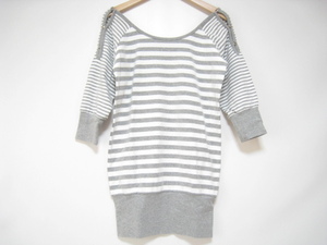 moussy Moussy tops cut and sewn long height 7 minute sleeve grey × white gray × white border size 1