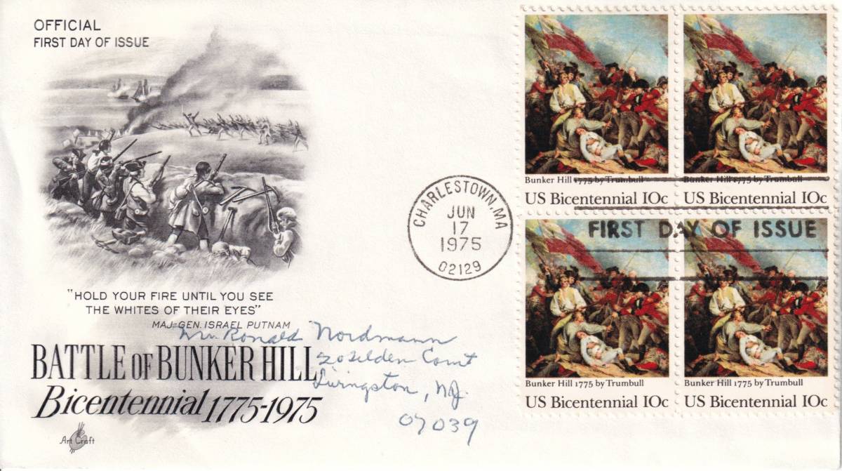 [FDC] Pintura: 200 aniversario de la batalla de Lexington y Concord (1975) (EE. UU.) t1940, antiguo, recopilación, estampilla, tarjeta postal, América del norte