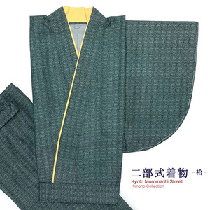 二部式着物 洗える着物 袷 小紋柄の着物 Lサイズ「鉄紺色、麻の葉」 NBL1653