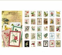 □■□43014-HS□■□[FLAKE-STICKER] ヴィンテージSTAMP_RETRO FLOWER PLANT CODE_画像2