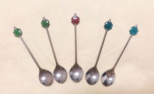 新品 ステンレス鋼 デザ-ト&コーヒ- 3色四つ葉のクローバー スプ-ン5本