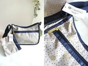  unused tag attaching Le Sportsac * Classic horn bo- shoulder bag pouch attaching DECO DOT beige × navy × Gold diagonal ..