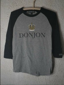 ｎ3380　DONJON　ドンジョン　アメリカ製　ラグラン　七分　tシャツ　冠　プリント　ヒップホップ　送料格安　ビンテージ★Vintage