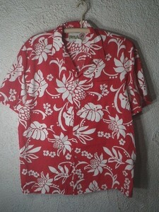 ｎ6879　HULA GIRL　Shirts　アメリカ製　vintage　ビンテージ　半袖　アロハ　シャツ　総柄　デザイン　人気　送料格安　