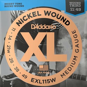 D'Addario EXL115W Nickel Wound 3 string wow ndo011-049 D'Addario electric guitar string 