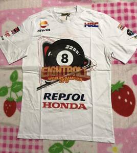 REPSOL HONDA HRC マルク・マルケス 93 ワールドチャンピオン　2019 EIGHTBALL Tシャツ　M ホワイト 半袖Tシャツ