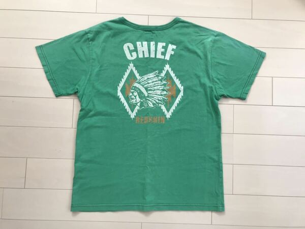 送料無料　バーンズ　BARNS OUTFITTERS 半袖Tシャツ　サイズ38 インディアン チーフ 緑　グリーン　ハワイ　REDSKIN CHIEF