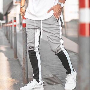 ラインパンツ ジョガーパンツ ストレッチ スキニー トラックパンツ テーパードパンツ ボトムス メンズ レディース ストリート グレー
