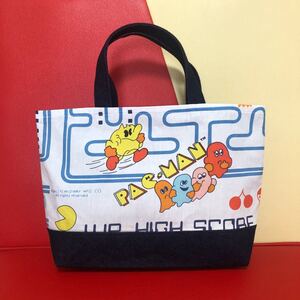 パックマン☆ビンテージシーツ☆ハンドメイド☆デニムトートバッグ☆お散歩バッグ☆ ミニトート