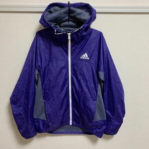 【美品】adidas ウインドブレーカー 裏地有り　スポーツウェア パープル　紫　フード付き アディダス　ランニングウェア