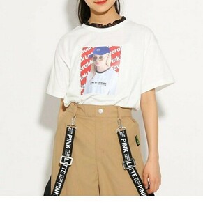 新品　PINK-latte 首袖フリル転写 Ｔシャツ　 オフホワイト　 15(XS150cm) 　定価3190円