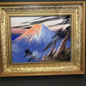 インテリア★油絵 風景画　朝焼けの　富士　富士山　額縁　昭和　1点もの　49cm　56cm jauce