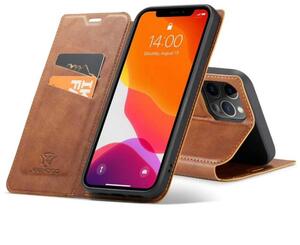 iphone12/iphone12 Pro notebook type wallet leather case magnet f lip high quality leather design cover Brown 