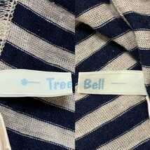 F1373L◇Tree Bell ツリーベル◇サイズＳ～Ｍ位 七分袖 カットソー Tシャツ ネイビー×グレージュ ボーダー柄 レディース 日本製_画像5