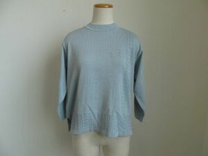 (39938)レディース　日本製　クルーネック　ニット　セーター　半端袖　ブルー　美品　