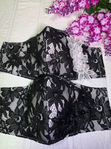 ハンドメイド手作り立体インナーレース【刺繍立体花モチーフ】2枚セット