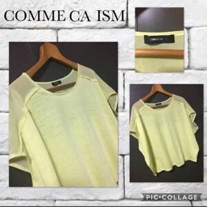 ◆COMME CA ISM コムサイズム　半袖カットソー シフォン ドルマンスリーブ 薄手　透け感あり　麻入り　レディースL　美品