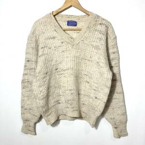 ■ビンテージ USA製 PENDLETON ペンドルトン Vネック ネップ混合 ウールセーター 古着 アメカジ アイボリー サイズXL■