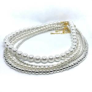 [Vita-Italy]4 point set Made in ITALY/ pearl × silver jenda- less necklace 055