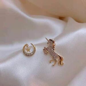  horse star month earrings silver s925 lady's high class 