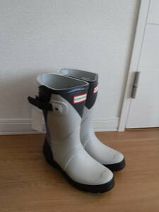  tax un- necessary special price new goods!HUNTER Hunter light gray × black × purple Short rain boots boots! regular price 27500 jpy lady's Kids 22 centimeter 