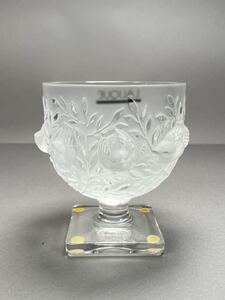 美品　箱付　ラリッククリスタルガラス LALIQUE Crystal フラワーベース 花瓶 小鳥　リーフ　デザイン 高さ13.5cm 