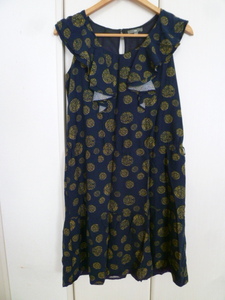 Gap/ Gap ^ navy blue dot pattern .. sphere polka dot sleeve frill neck hem tia-do side ribbon One-piece S/ navy knees height ^28