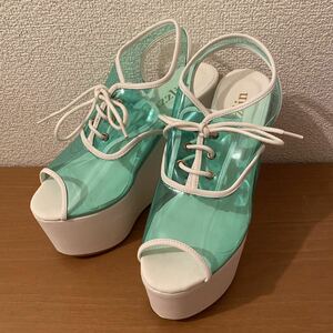[ immediate payment ] dazzlin Dazzlin thickness bottom Wedge heel sandals green vinyl S 22.0~22.5cm