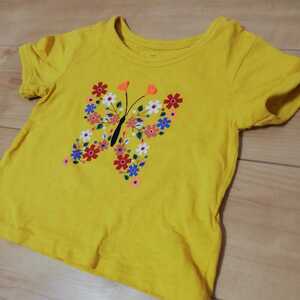  short sleeves T-shirt babygap 90 95 butterfly . spring autumn girl yellow color 