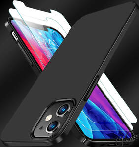 RANVOO iPhone 12 / Pro 用 ケース 6.1インチ カバー ブラック 黒 日本旭硝子製ガラスフィルム2枚付き マット質感 指紋 耐衝撃 擦り傷防止