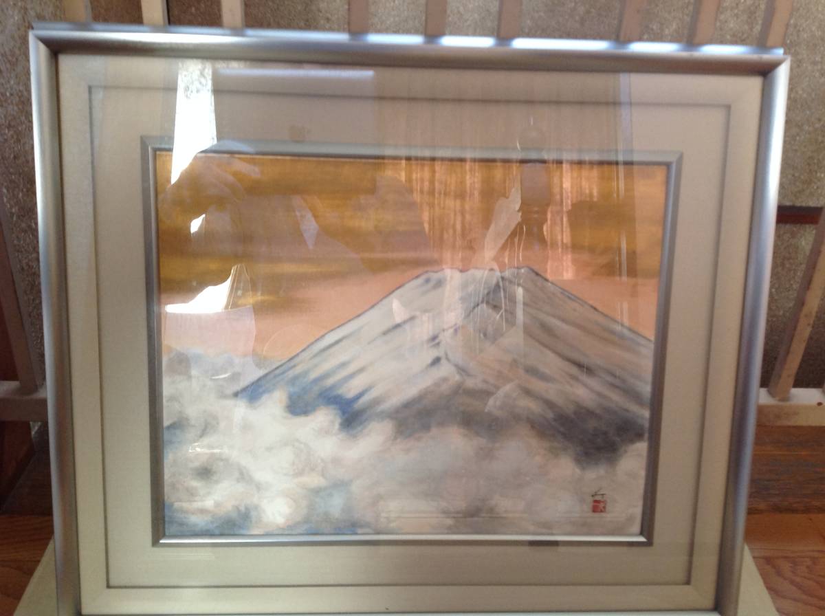 Mt. Fuji Japanese painting Mt. Fuji Ink painting Framed High-quality art Painting For those who know the value! Frame Mt. Fuji Lucky item Beautiful item Silver Japanese painting Ink painting Silver frame, Art Supplies, Picture Frame, others