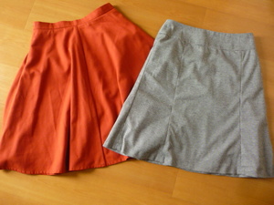 ☆　Lサイズスカート　台形型千鳥格子柄＆オレンジフレアスカート　USED　☆