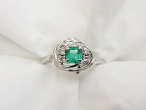 Pt900 emerald 0.28ct D0.08ct 12.5 number ring judgement document attaching /R3766